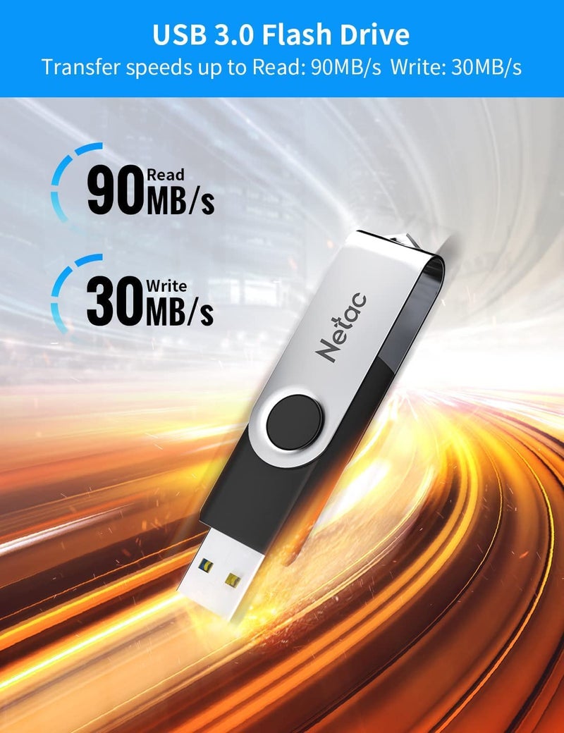 Netac 64GB USB Stick USB 3.0 Flash Drive, Up to 90MB/s, Thumb Drive for Data Storage, Pen Drive with Swivel Design, Memory Stick for External Storage Data/Computer/PC/Laptop/Sound - Image 2